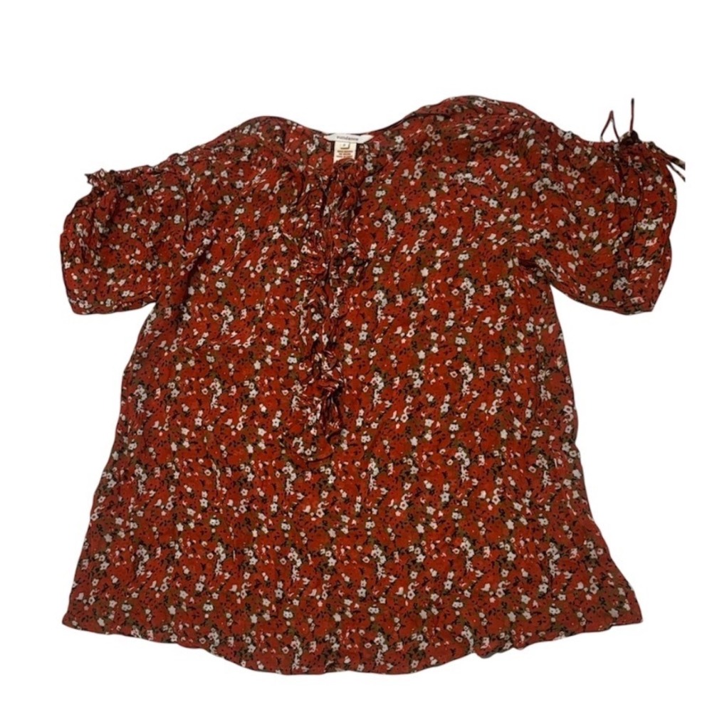 Sundance Catalog ditzy floral short sleeve top ruffled v-neck women's size S